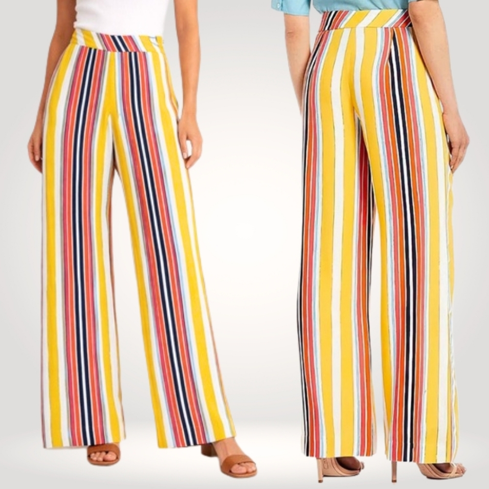 NEW Trina Turk Long Weekend Wide Leg Multicolor Striped Pants Travel Resort SZ 6